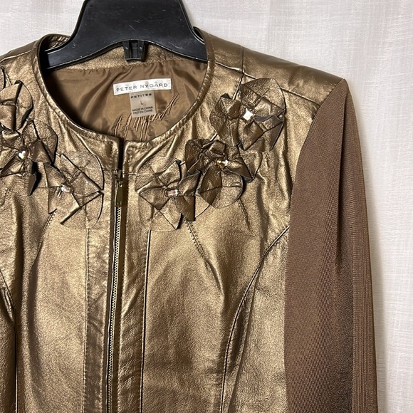 LEATHER  jacket,sweater jacket,multi media,like new!
3D floral,bronze shimmer, - Picture 5 of 13